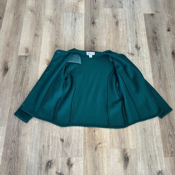 Vintage Tally Ho Boiled Wool Cardigan Sweater Emerald Green Silver Button Large - Picture 7 of 8